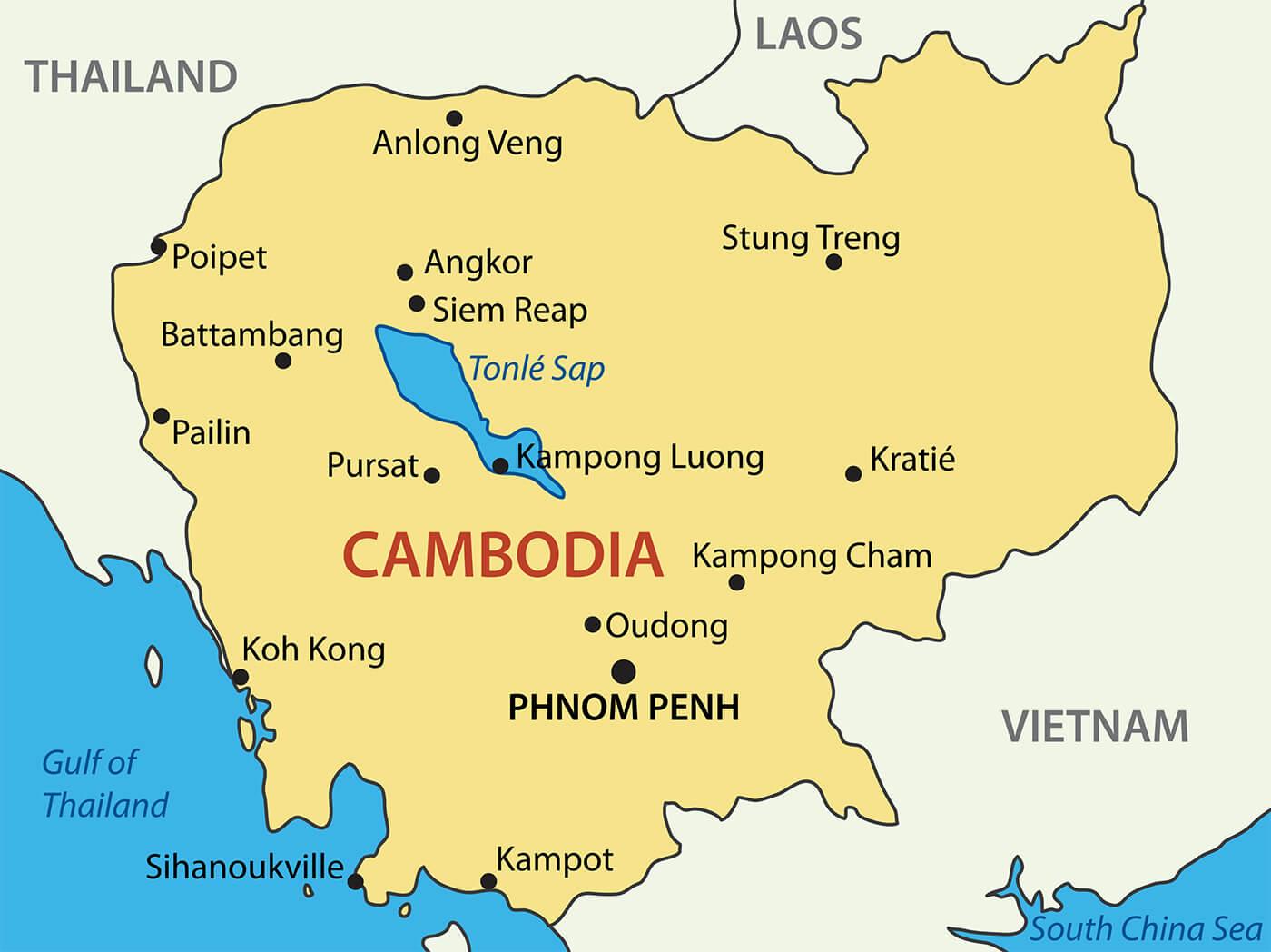 Cambodja city kaart - Cambodja steden kaart (Zuid-Oost-Azië - Azië)