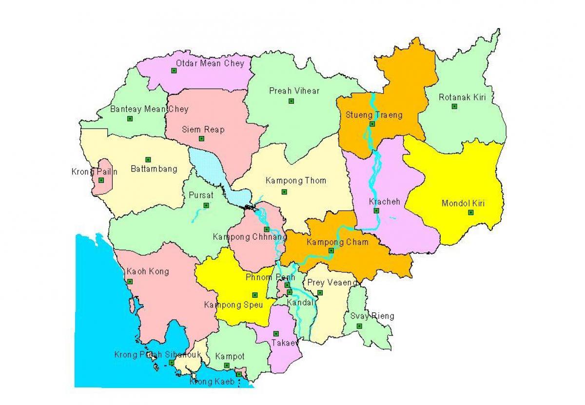 Kaart van Cambodja provincies