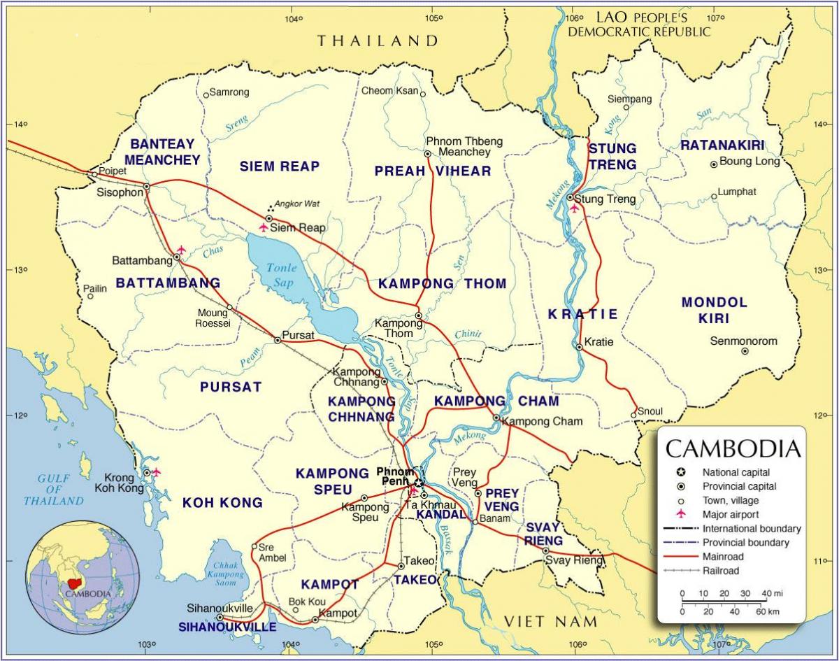 Kaart van Cambodja weg