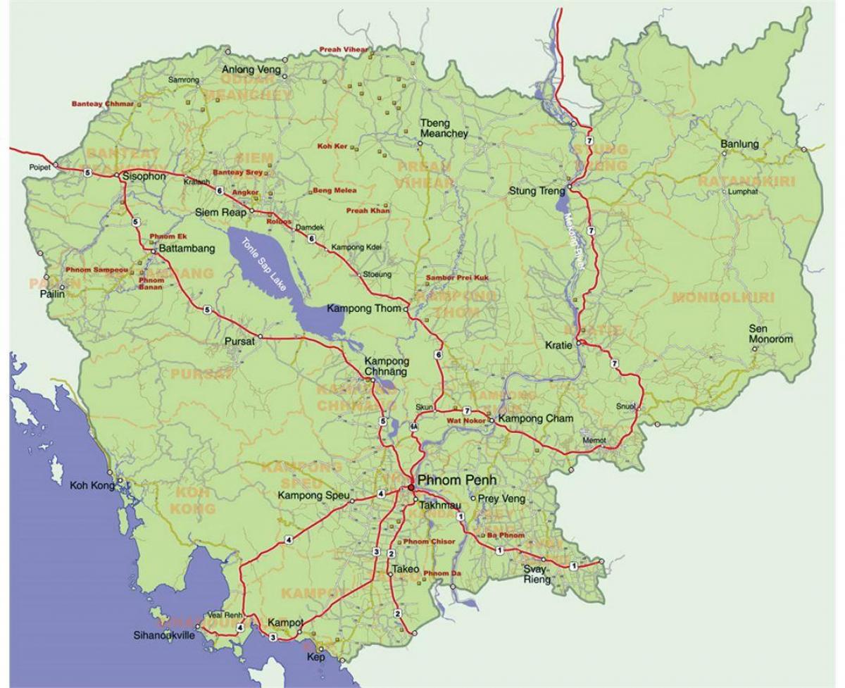 gedetailleerde kaart van Cambodja