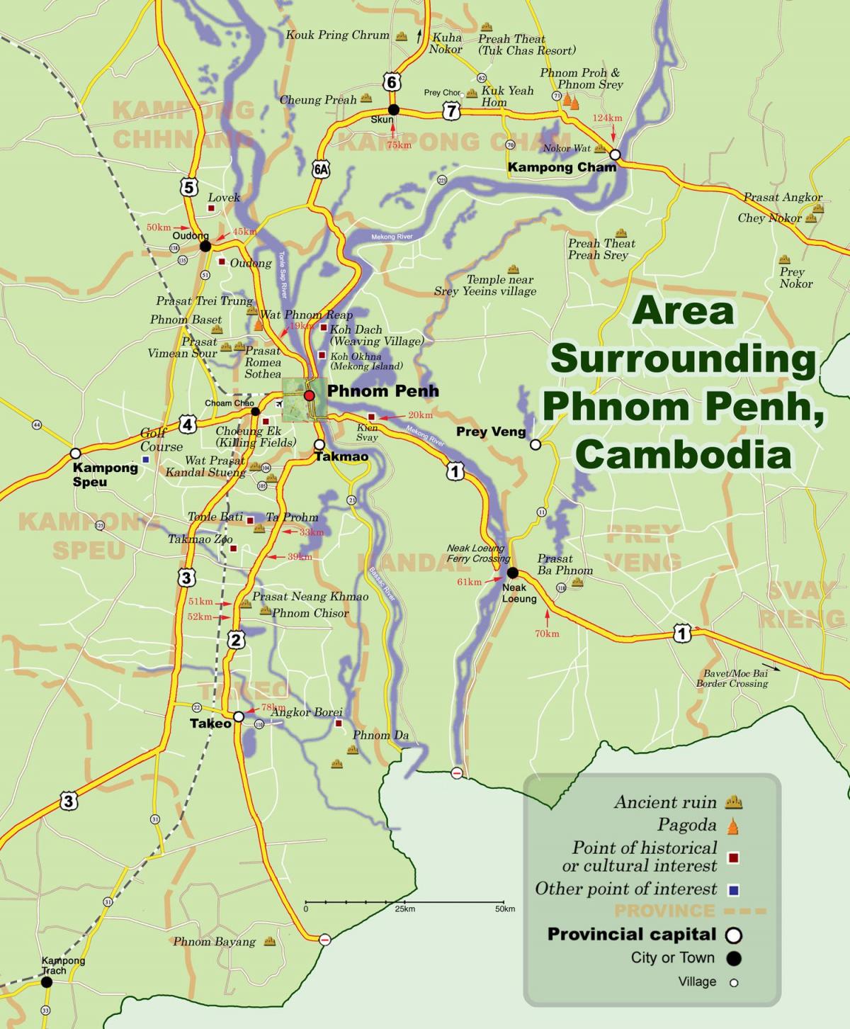 Kaart van phnom penh, Cambodja