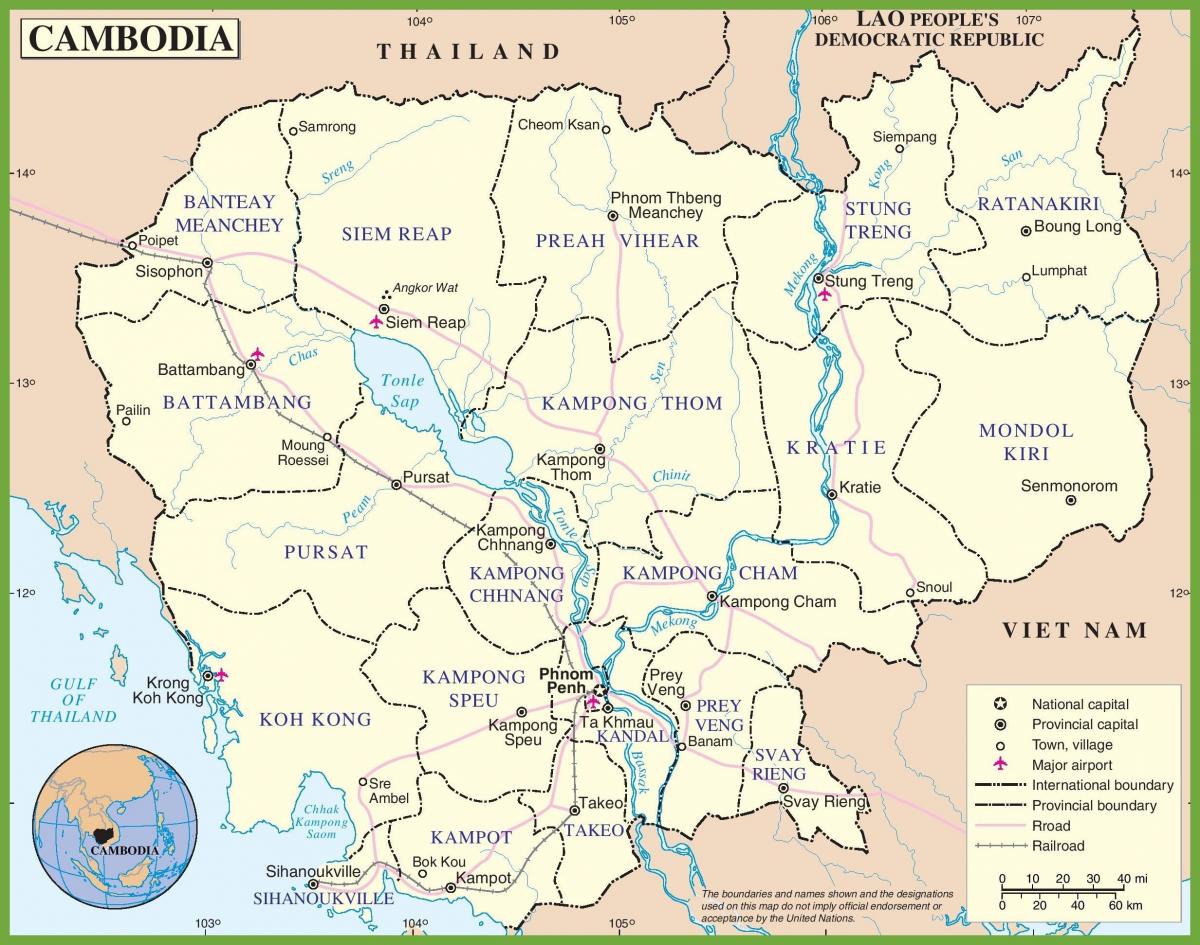 Kaart van Cambodja politieke